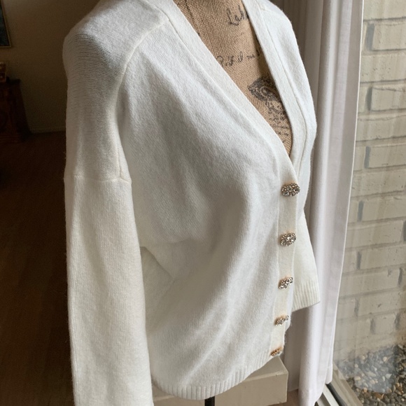 CeCe Sweaters - CeCe Ivory  Cardigan Button Down Sweater embellished button rhinestone Sz Lg